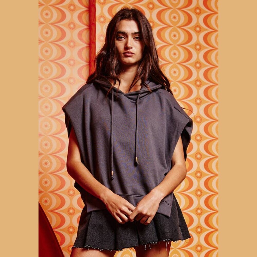 NWT - Bucketlist Charcoal French Terry Dolman Sleeve Hoodie